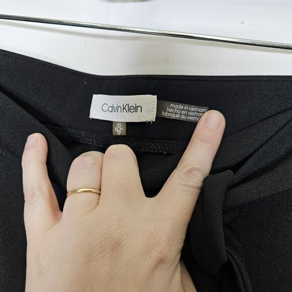 CALVIN KLEIN Black Pull On Pants Straight Leg Elastic Waist Faux Tie SZ XS - Picture 3 of 12
